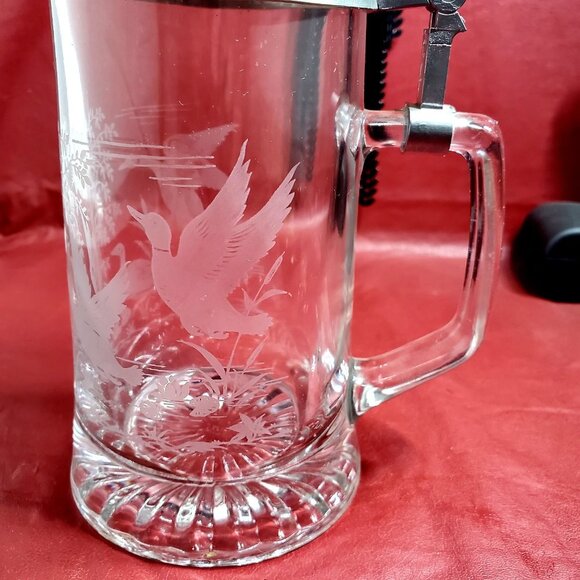Crystal & Pewter Lidded Stein with Etched Canadian - Picture 4 of 7